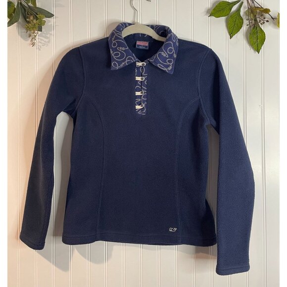Vineyard Vines Womens Navy Fleece Pullover With Patterned Collar Logo Size S - Picture 3 of 11